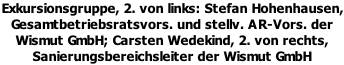 Exkursionsgruppe, 2. von links: Stefan Hohenhausen, Gesamtbetriebsratsvors. und stellv. AR-Vors. der Wismut GmbH; Carsten Wedekind, 2. von rechts, Sanierungsbereichsleiter der Wismut GmbH